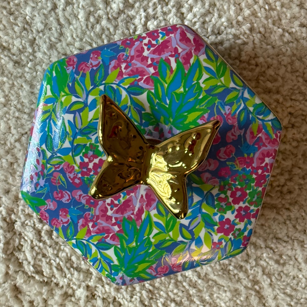 Lily Pulitzer Hexagonal Trinket Box with Gold Butterfly Accent - Picture 2 of 4